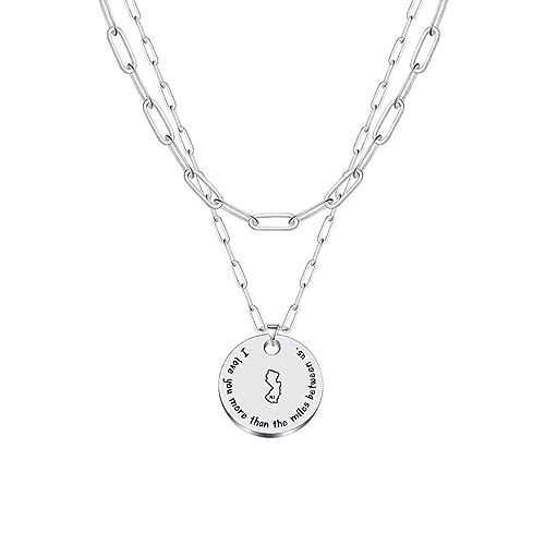JJTZX Halskette mit Anhänger "I Love You More Than The Miles Between Us", mehrschichtige Choker-Halskette, Staatskarte, Halskette für Fernbeziehungen, Edelstahl, Kein Edelstein JJTZX Halskette mit Anhänger "I Love You More Than The Miles Between Us", mehrschichtige Choker-Halskette, Staatskarte, Halskette für Fernbeziehungen, Edelstahl, Kein Edelstein von JJTZX