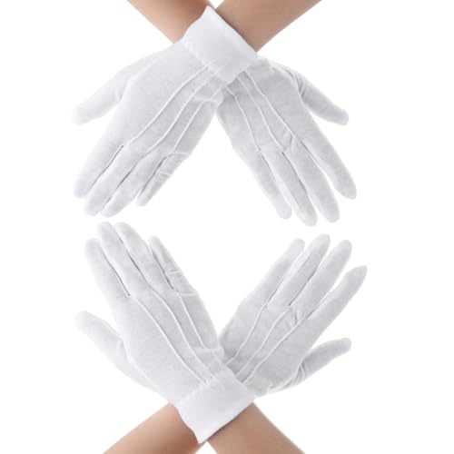 JJUNW 2 Paar Weiß Handschuhe, Weiche Baumwolle Handschuhe mit Druckknopf für Frauen Herren, Parade Handschuhe Etiquette Handschuhe für Smoking Ehrengarde Zeremonielle Teamuniformen Weihnachtsmann von JJUNW
