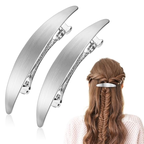 JJUNW 2 Stück Französische Haarspangen, Vintage Gebürstete Haarclips Automatische Haarspangen Metall Oval Haarspange Feder Haarklammern Vintage Dekorativer Haarschmuck für Damen Mädchen(Gold+Silber) von JJUNW