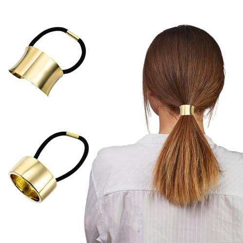 JJUNW 2 Stück Metall Haarmanschetten, Goldenes Haargummi Armband Metall Haar Manschette Pferdeschwanzhalter für Frauen Mädchen von JJUNW