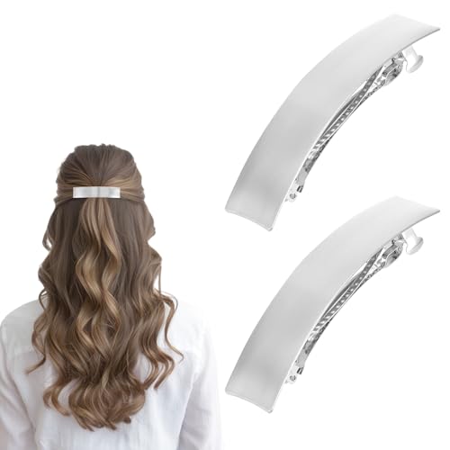 JJUNW 2 Stück Metall Haarspangen Damen, Französische Haarspangen Minimalistisch Rechteck Clip Legierung Automatische Haarspange Clip Haarzubehör Dekorativer Haarschmuck für Frauen Mädchen(Silber) von JJUNW