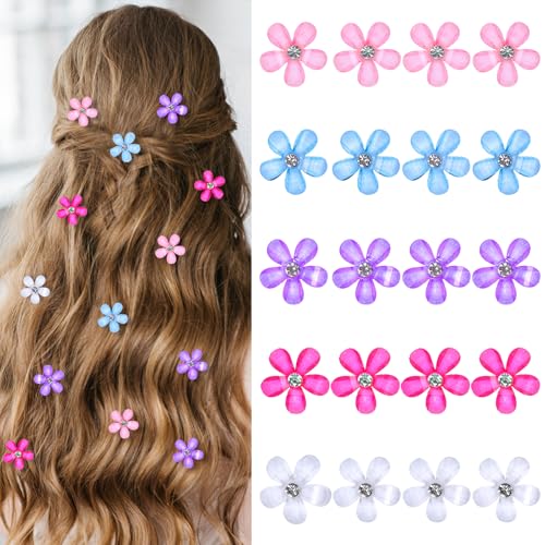 JJUNW 20 Stück Mini Blumen Haarspangen, Haarspiralen Hochzeit Haarnadeln Strass Blumen Haarschmuck Frauen Dekorative Haarspangen für Mädchen Damen Blumen-Haar-Accessoires Haarclips(Mehrfarbig) von JJUNW