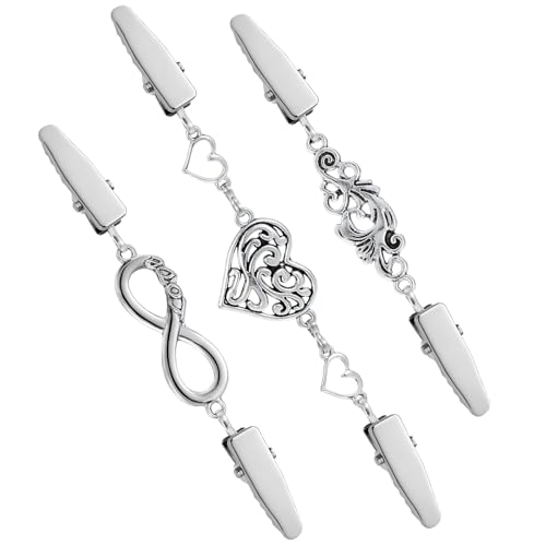 JJUNW 3 Stück Cardigan Clip, Vintage Pullover Clips Kreativer Schal Clips Silber Cardigan Clips Metall Strickjacke Clips für Pullover Kleider Strickjacken Hemden Schals Tücher (3 Stile) von JJUNW