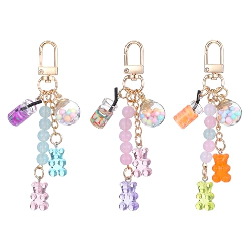 JJUNW 3 Stück Schlüsselanhänger Bär, Süße Bärtasche Anhänger Harz Glücksbringer Bär Keychain Geschenke für Lieblingsmensch Frauen Männer Kinder Geburtstag Schlüsselring von JJUNW