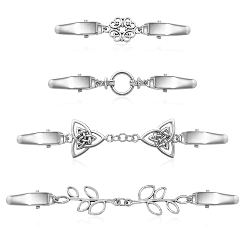JJUNW 4 Stück Vintage Cardigan Clips, Metall Pullover Clips, Silberne Blusen Kleider Kragen Verschluss Schal Clips Broschen für Kleidung Retro Elegante Strickjacke Clips Charme Accessoires von JJUNW