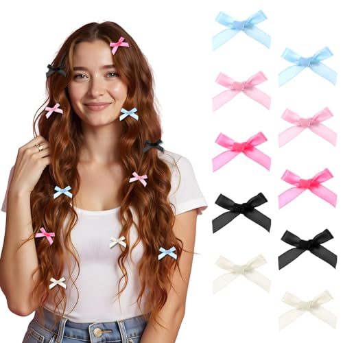 JJUNW 50 Stück Schleife Haarspangen Klein, 5 Farben Satin Bowknot Haarnadeln Süß Haarschleife Haarschmuck Niedlich Einfarbig Hair Accessories Klein Haarklammern für Damen Mädchen Frauen Kinder von JJUNW