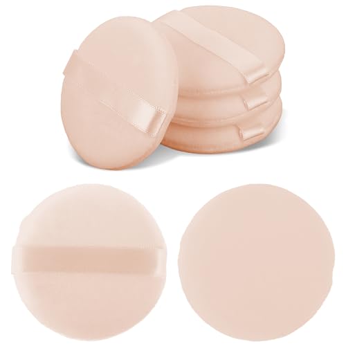 JJUNW 6 Stück Runde Puderquaste, Makeup Baumwollpuderquaste Runde Velours Gesicht Schwämmchen Make up Werkzeug für Loses Puder Gepresstes Pulver Rouge Kissen Applikator(Beige) von JJUNW