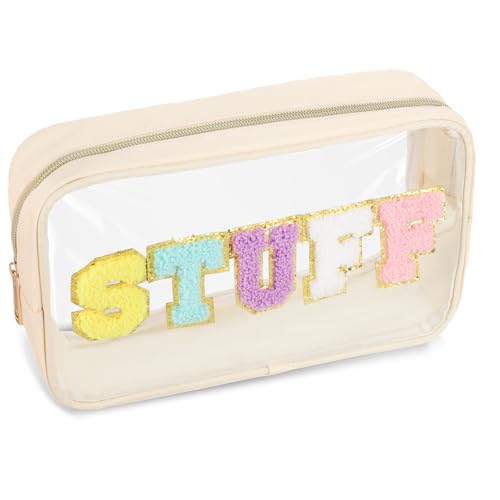 JJUNW Letter Kosmetiktasche, Kulturbeutel Transparent Make up Tasche mit Reißverschluss, Transparent Reise Kosmetiktasche für Damen Mädchen Wasserdichte Kulturbeutel für Urlaub Reisen Badezimmer(Weiß) von JJUNW