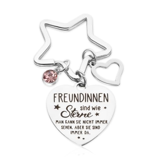 JJUNW Schlüsselanhänger mit Gravur, Beste Freundin Geschenk Stern Schlüsselring Freundschaft Geschenke Herzfömiger Schlüsselanhänger mit Anhängern von JJUNW