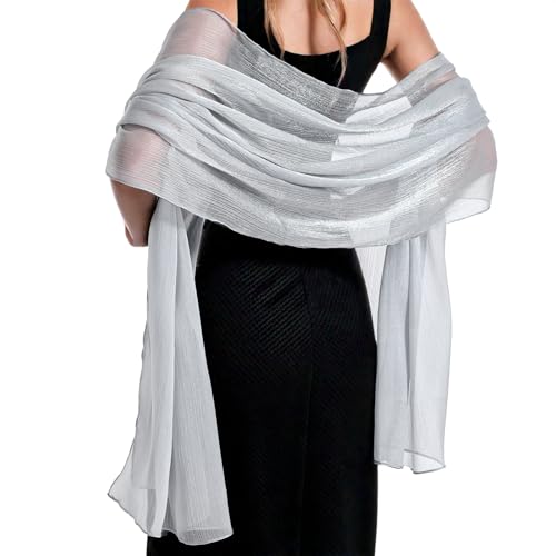 JJUNW Stola Damen, Dünn Sheer Chiffon Tücher Halstuch Elegant Chiffontücher Leichter Weicher Schal Schultertuch Silbergrau Stola Damen Festlich Für Abendkleid von JJUNW