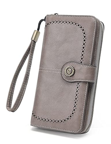 JJUQ Damen-Geldbörse, Leder, großes Fassungsvermögen, Kartenhalter, Reißverschluss, Handgelenktasche für Damen, 1-grau, Large, Modern JJUQ Damen-Geldbörse, Leder, großes Fassungsvermögen, Kartenhalter, Reißverschluss, Handgelenktasche für Damen, 1-grau, Large, Modern von JJUQ