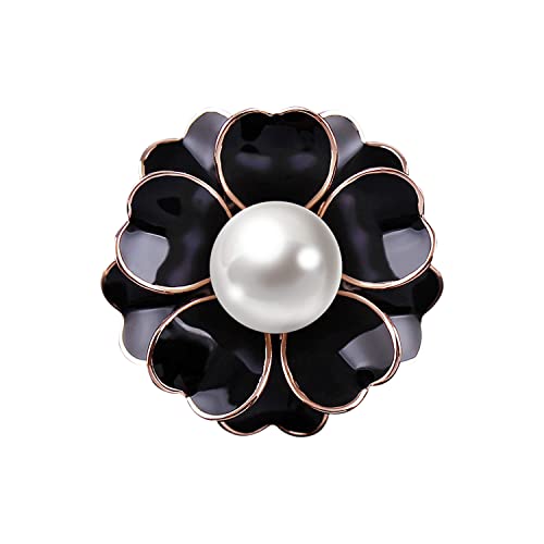 JJWNMLL Damen Blume Künstliche Perle Emaille Schwarz Legierung Brosche Pin Corsage Kleidung Zubehör Stilvoll und Beliebt Langlebig (Schwarz) von JJWNMLL
