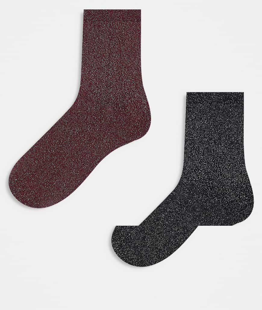 JJXX - 2er-Pack Glitzer-Socken in Burgunderrot und anderer Farbe-Schwarz von JJXX