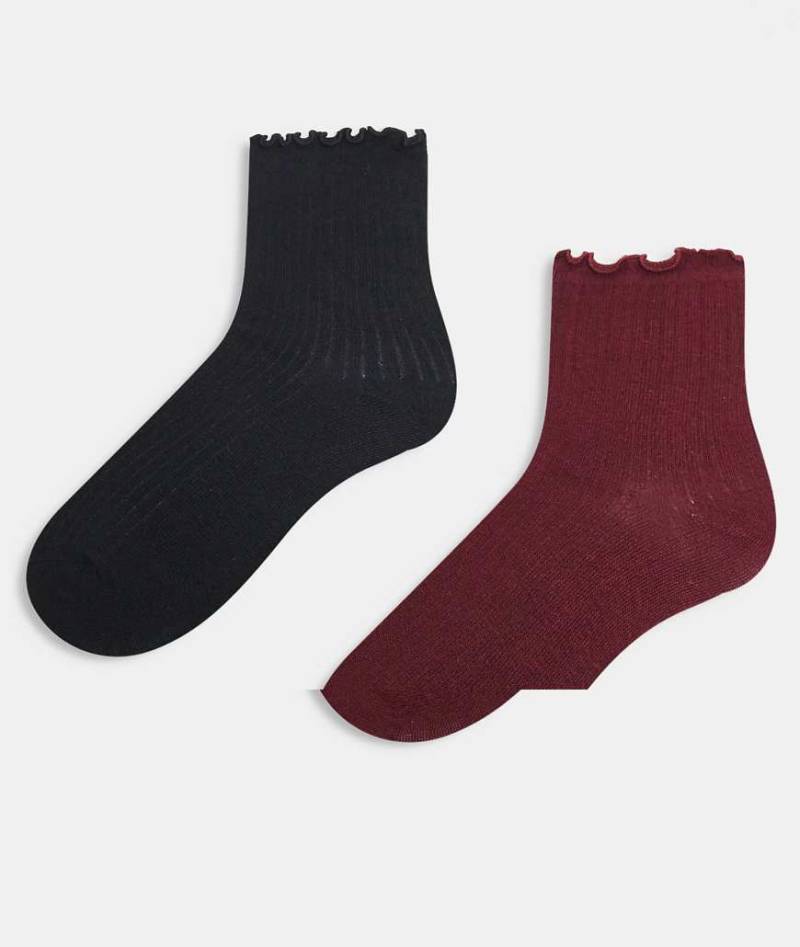 JJXX - 2er-Pack Socken in Burgunderrot-Mix mit Rüschen-Schwarz von JJXX