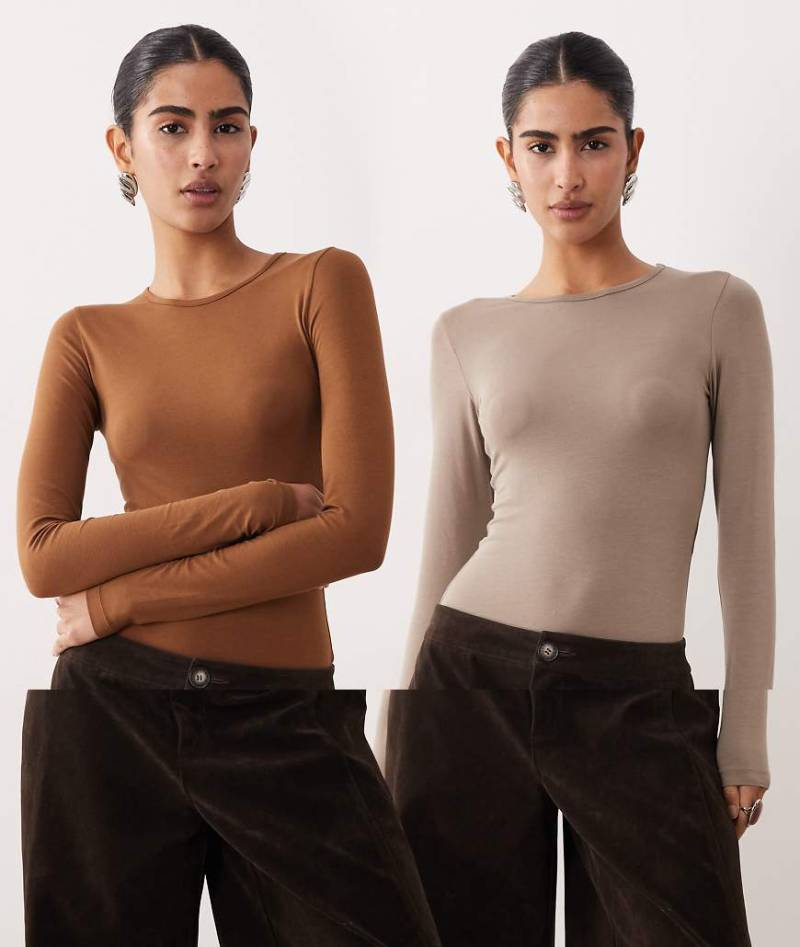 JJXX - 2er-Pack langärmlige Bodys in Neutral und Braun von JJXX