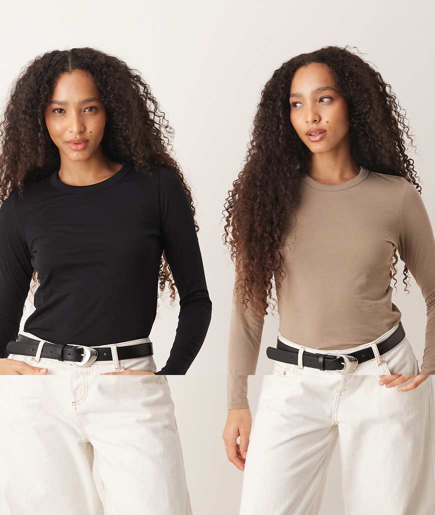 JJXX - 2er-Pack langärmlige Oberteile in Schwarz und Neutral von JJXX