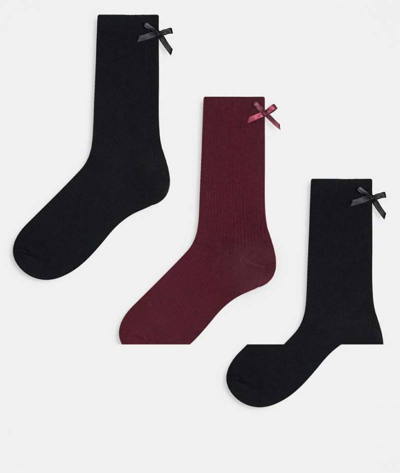 JJXX - 3er-Pack Socken in Burgunderrot-Mix mit Schleifendetail von JJXX