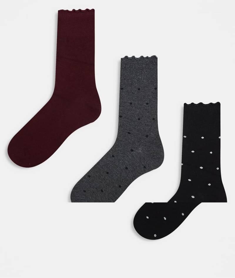 JJXX - 3er-Pack Socken in Schwarz, Grau und Burgunder mit Polka Dots von JJXX