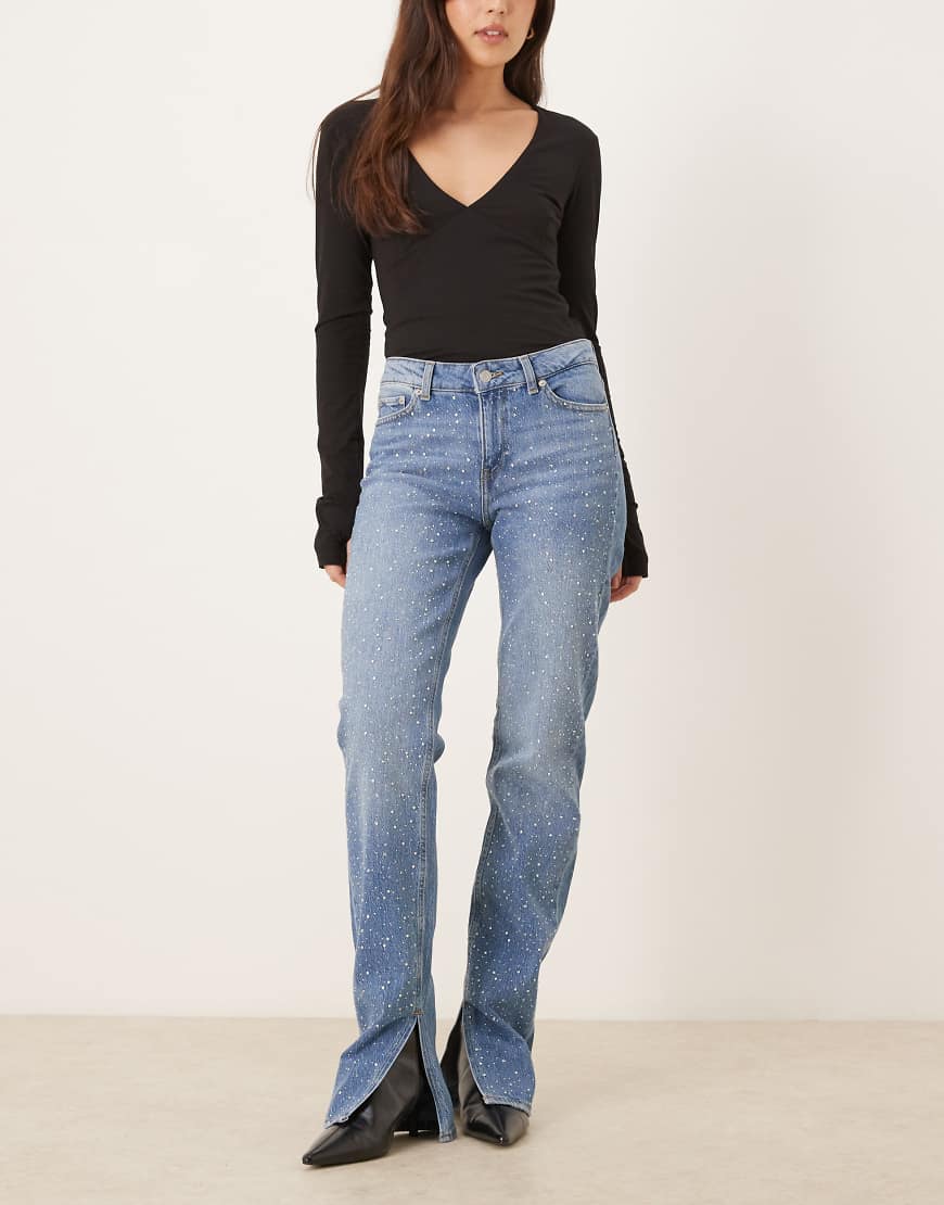 JJXX - Ciara - Schlagjeans in Mittelblau mit Strassdetail von JJXX