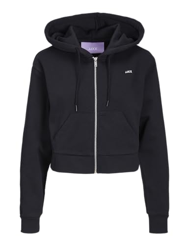 JJXX Damen JXABBIE REG LS Every Zip Hood SWT NOOS Sweatjacke, Black/Print:White Logo, 42 von JJXX