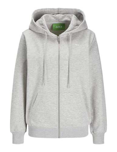 JJXX Damen JXABBIE RLX LS Every Zip Hood SWT NOOS Sweatshirt-Jacke, Light Grey Melange/Print:Bright White Logo, L von JJXX