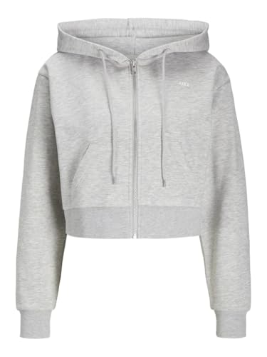 JJXX Damen JXALFA REG LS Every Zip Hood SWT SN Sweatshirt-Jacke, Light Grey Melange/Print:Bright White Logo, 38 von JJXX