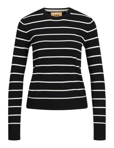 JJXX Damen JXCARA Comfy Crew Neck Knit SN Strickpullover, Black/Stripes:/Cloud Dancer, XS von JJXX