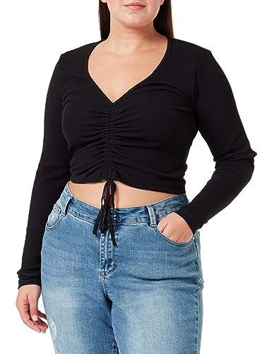 JJXX Damen JXFENJA STR LS Rib Crop JSR Top, Black, XS von JJXX