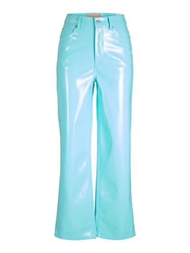 JJXX Damen JXKENYA HW Straight Faux Leat Pants NOOS Hose, Aruba Blue/Detail:Shiny, S von JJXX