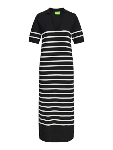 JJXX Damen JXLAYLA Comfy SS Polo Dress Knit Kleid, Black/Stripes:/Vanilla Ice, Large von JJXX