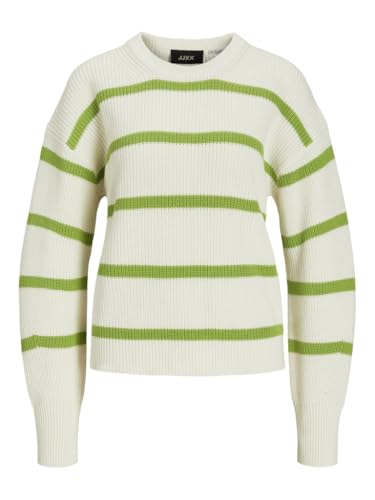JJXX Damen JXMILA Twist Crew Neck Knit SN Pullover, Parrot Green/Stripes:/Snow White, Small von JJXX