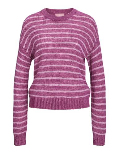 JJXX Damen JXPENELOPE Crew Neck Knit SN Strickpullover, Fuchsia Red/Stripes:/Moonlite Mauve, L von JJXX