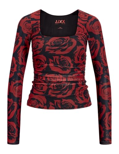 JJXX Damen JXROSA SAGA MESH LS REV WVN Top, Fiery Red/AOP:Rose, 38 von JJXX