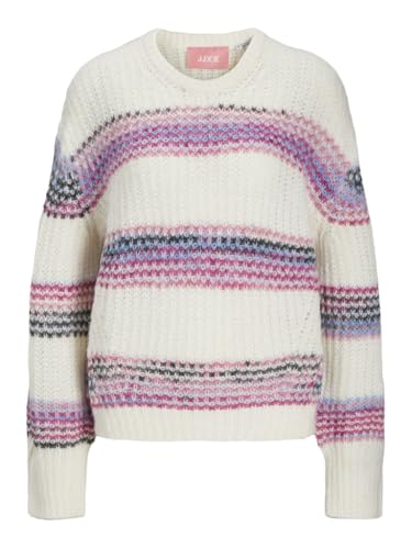 JJXX Damen JXSIMONE Crew Neck Knit SN Pullover, Vanilla Ice/Stripes:/Fuchsia Red Space dye, L JJXX Damen JXSIMONE Crew Neck Knit SN Pullover, Vanilla Ice/Stripes:/Fuchsia Red Space dye, L von JJXX