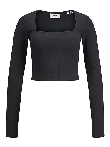 JJXX Damen Jxfura STR Ls Square Neck Rib JRS Sn Top, Schwarz, L EU von JJXX