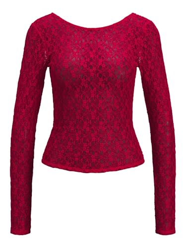 JJXX Damen Jxleah Lace STR Ls Deep Back Top JRS Langarmshirt, Racing Red, X-Large von JJXX