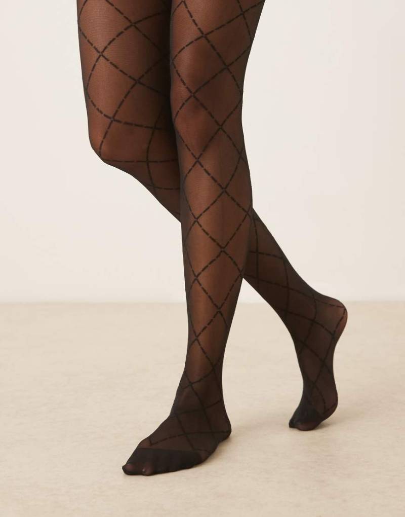 JJXX - Durchsichtige Strumpfhose in Schwarz mit Argyle-Design von JJXX
