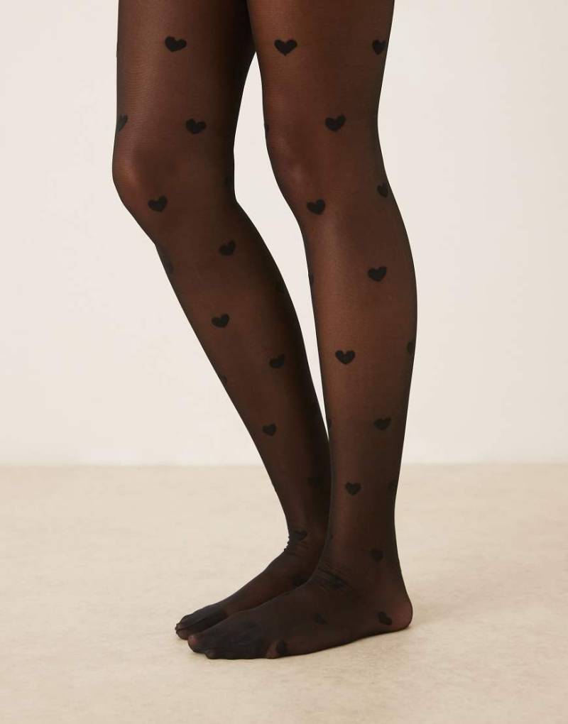 JJXX - Durchsichtige Strumpfhose in Schwarz mit Herzen von JJXX