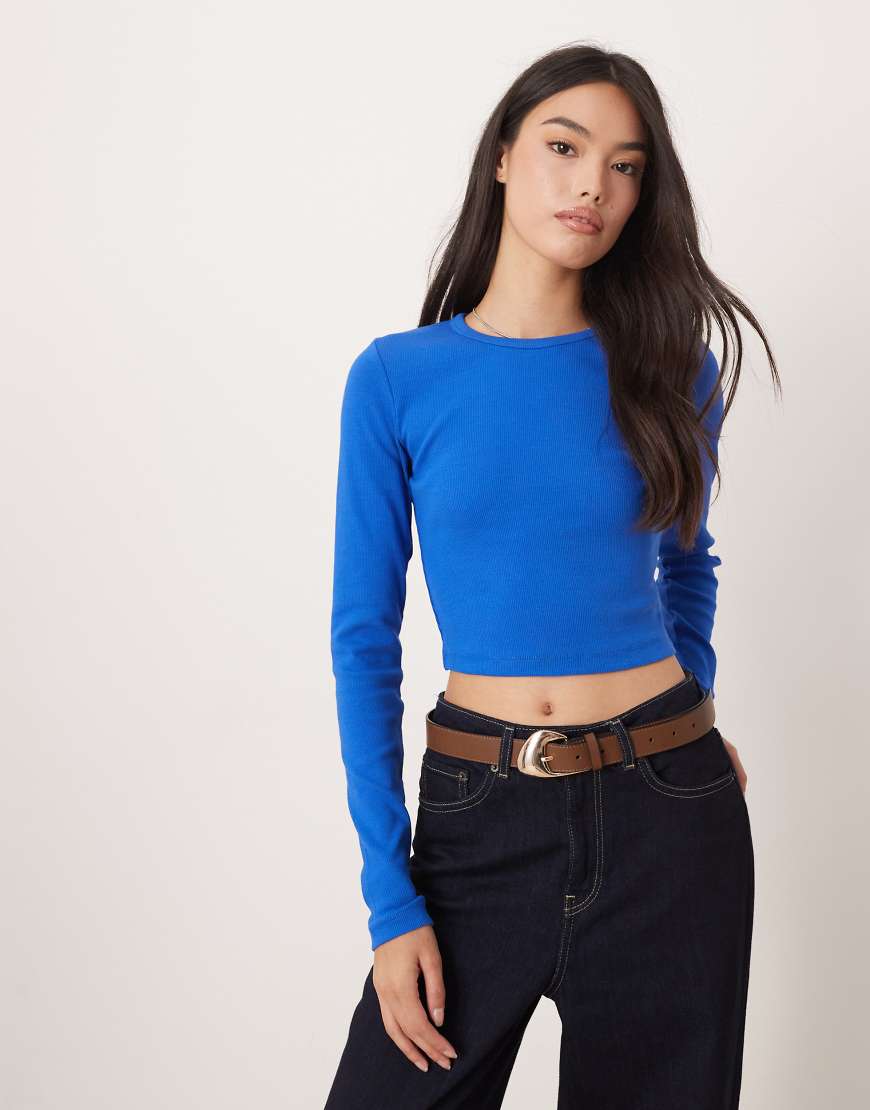 JJXX - Feline - Langärmliges, geripptes T-Shirt in Blau von JJXX