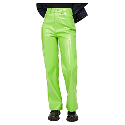 JJXX Damen JXKENYA HW Straight Faux Leat Pants NOOS Hose, Green Flash/Detail:Shiny, XL von JJXX