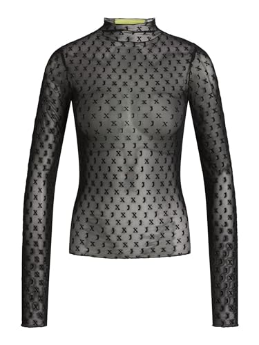 JJXX Damen JXZOEY LS MESH WVN Top, Black/AOP:AOP, Large von JJXX