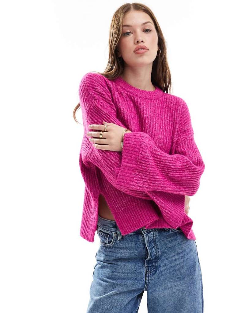 JJXX - Flauschiger, kurzer, gerippter Pullover in Rosa von JJXX