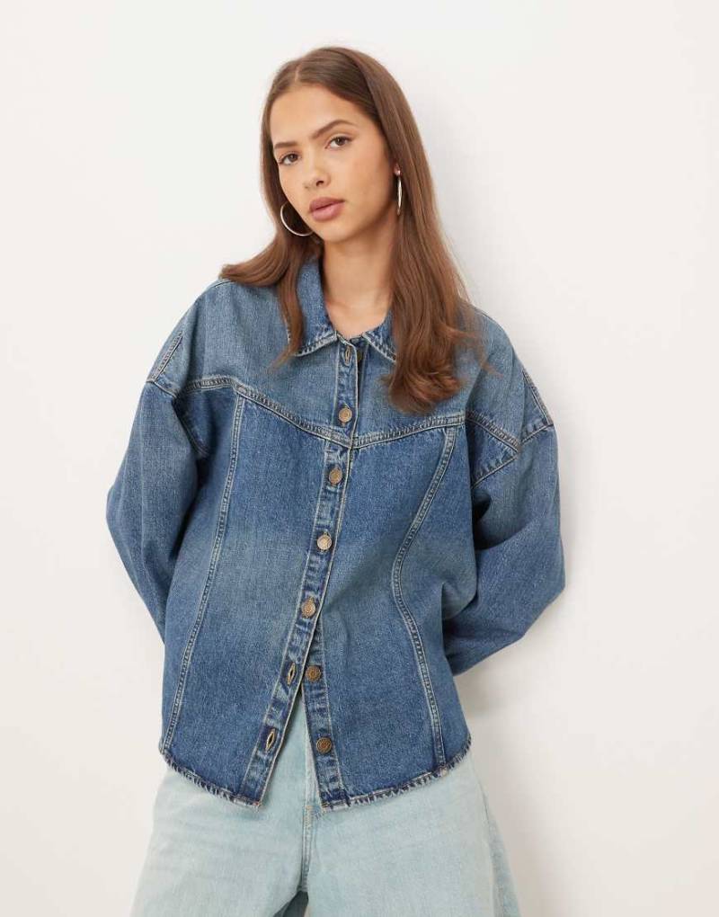 JJXX - Jeans-Hemdjacke in Mittelblau mit Ziernaht von JJXX
