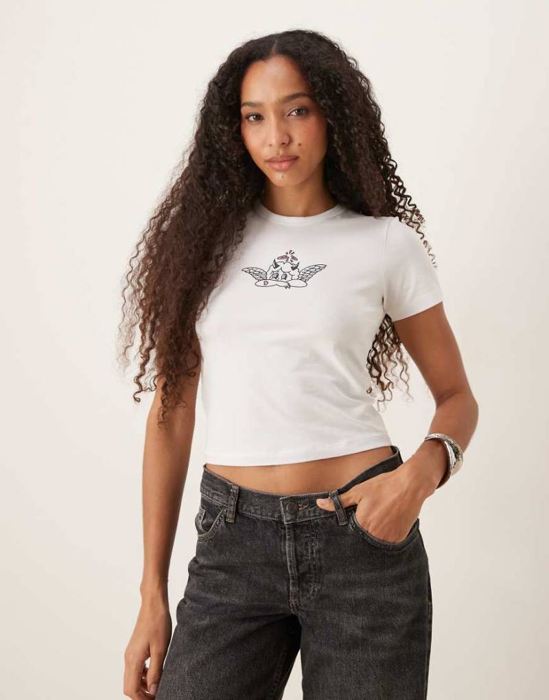 JJXX - Knapp geschnittenes T-Shirt in Weiß mit Engelsmotiv von JJXX