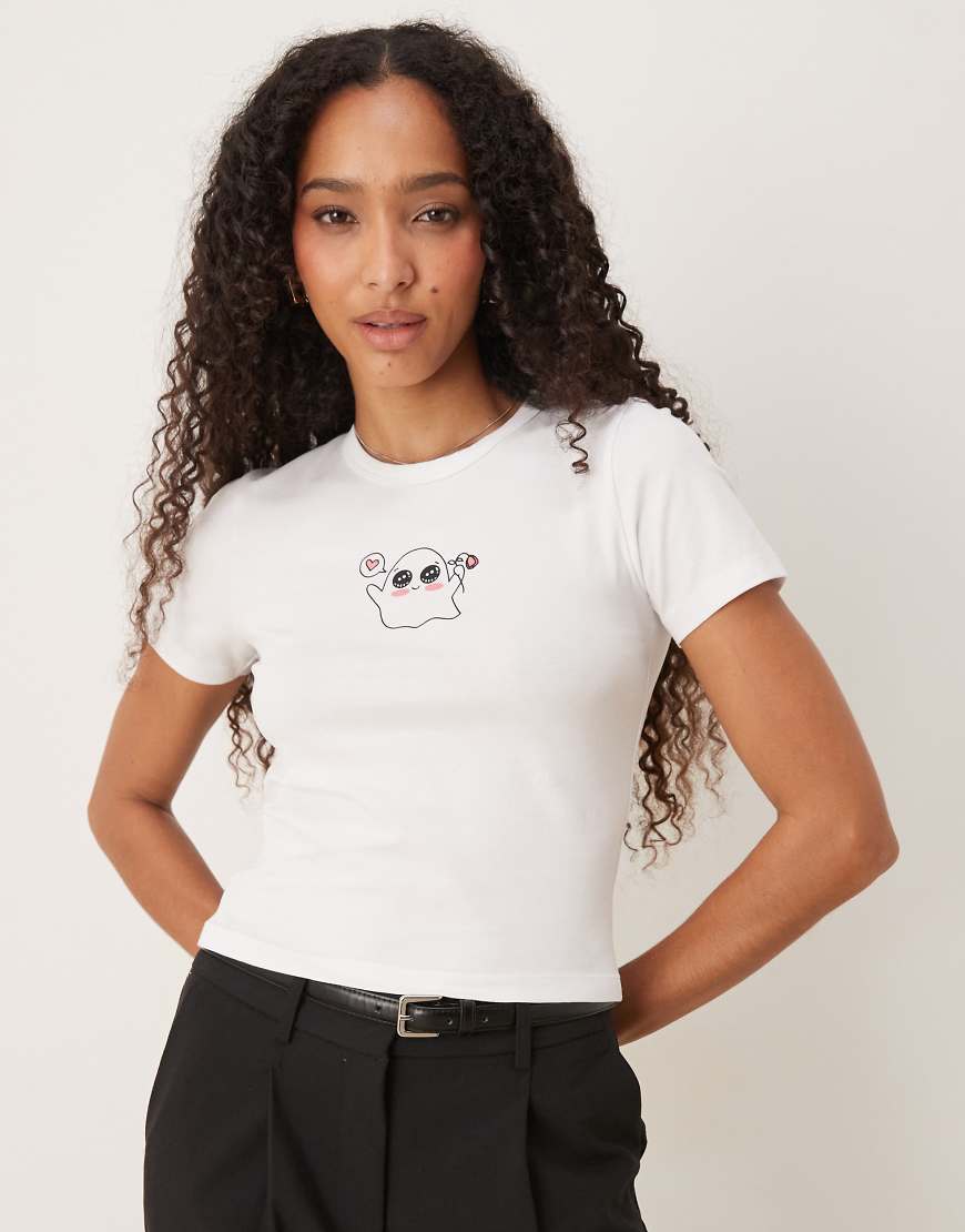 JJXX - Knapp geschnittenes T-Shirt in Weiß mit Halloween-Gespenstmotiv von JJXX