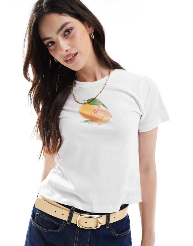 JJXX - Knapp geschnittenes T-Shirt in Weiß mit Orangen-Print von JJXX