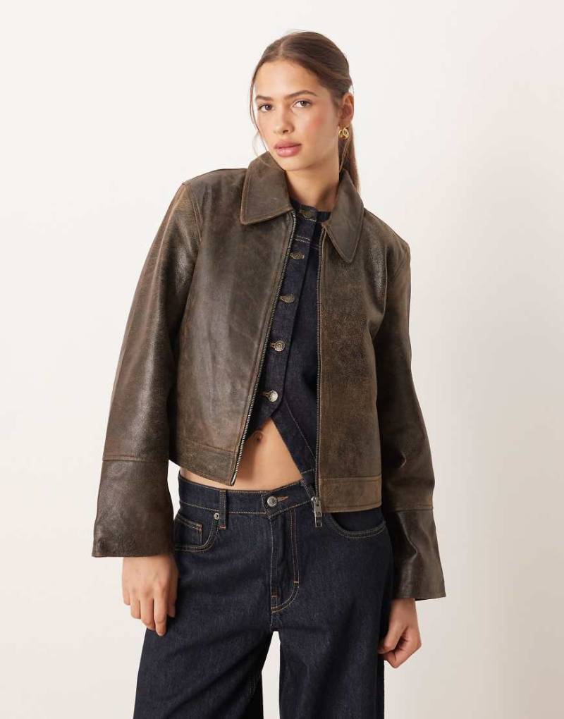 JJXX - Lederjacke in verwaschenem Braun-Brown JJXX - Lederjacke in verwaschenem Braun-Brown von JJXX