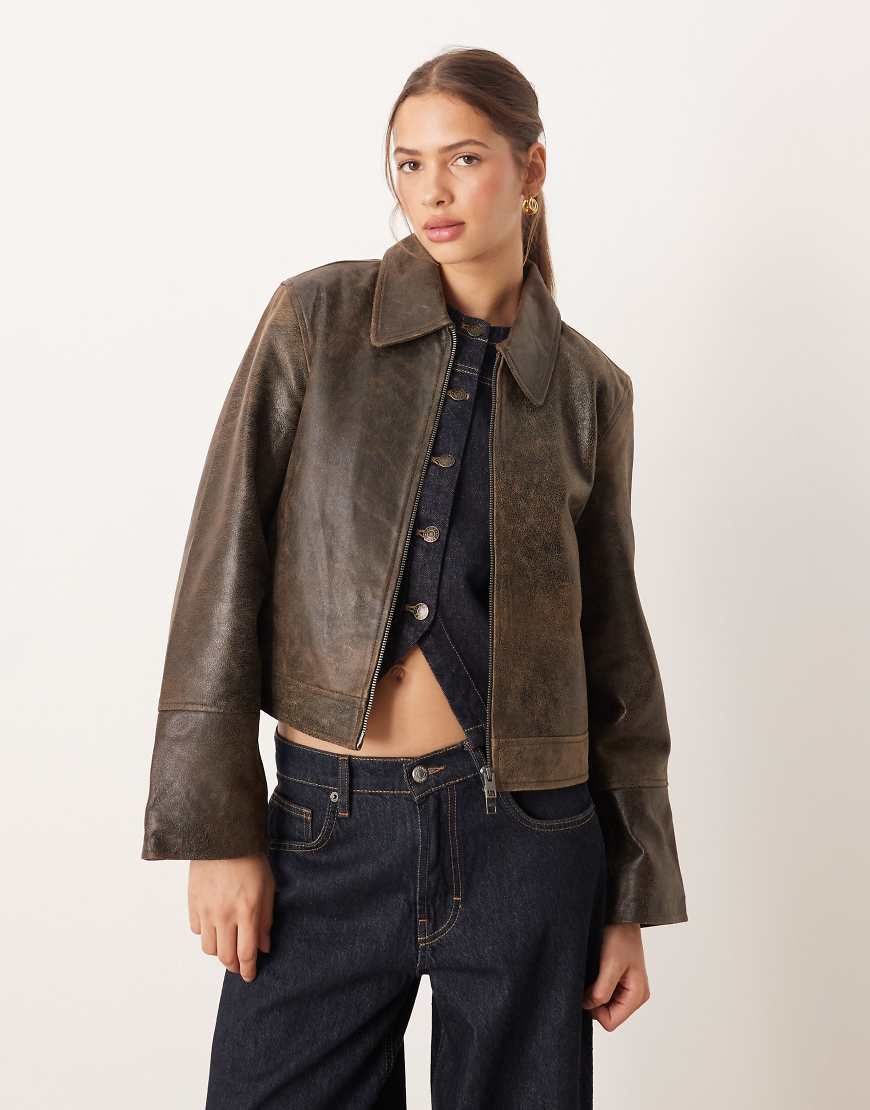 JJXX - Lederjacke in verwaschenem Braun-Brown von JJXX