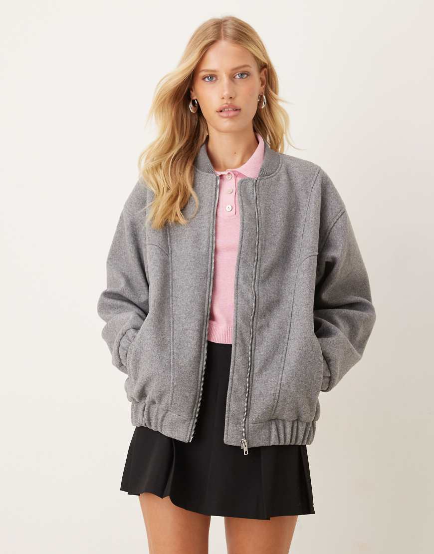 JJXX - Oversize-Bomberjacke aus Wolle in meliertem Grau von JJXX