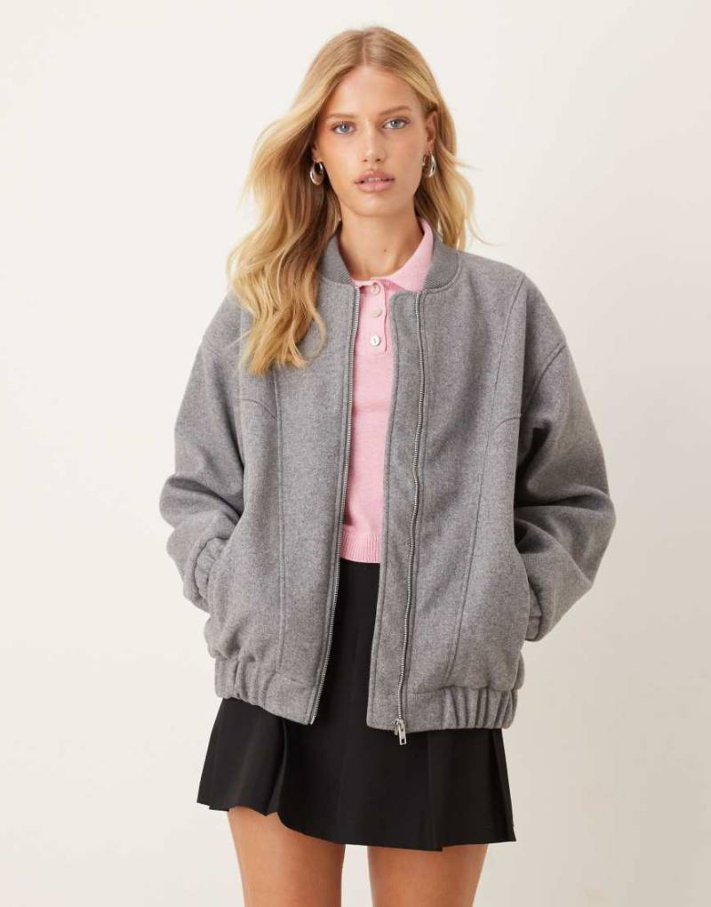 JJXX - Oversize-Bomberjacke aus Wolle in meliertem Grau von JJXX